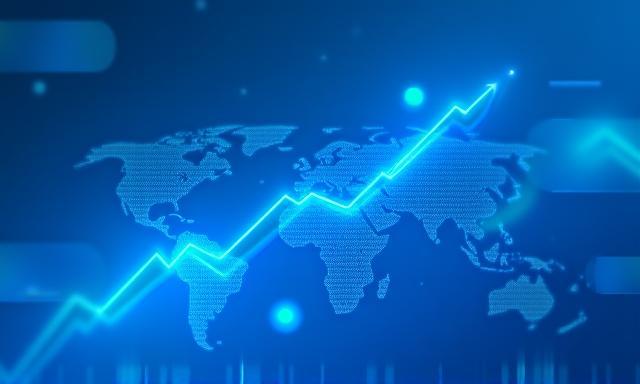 Graph showing market growth and successful expansion for a tech startup